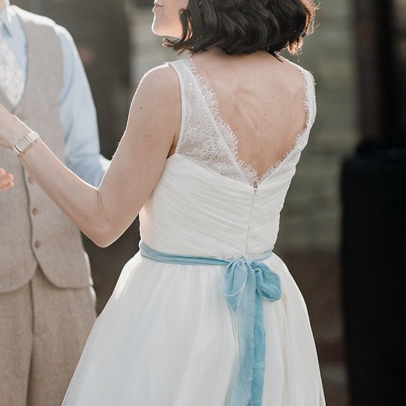 white BHLDN + HITHERTO Fleur Tulle Dress perfect for elopement or rehearsal! - Picture 3 of 11